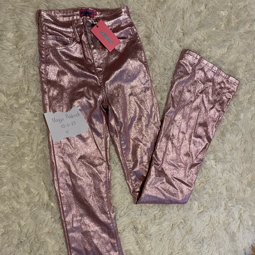 NWT Edidkted sparkly pink stretchy flare pants size xs